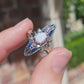 Sterling Silver Opal & Blue Enamel Navette Ring