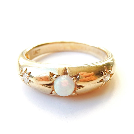 Solid Silver Vermeil Opal & Diamond Starburst Band