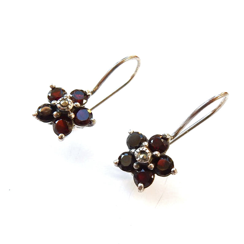 Sterling Silver Garnet Flower Earrings January Birthstone