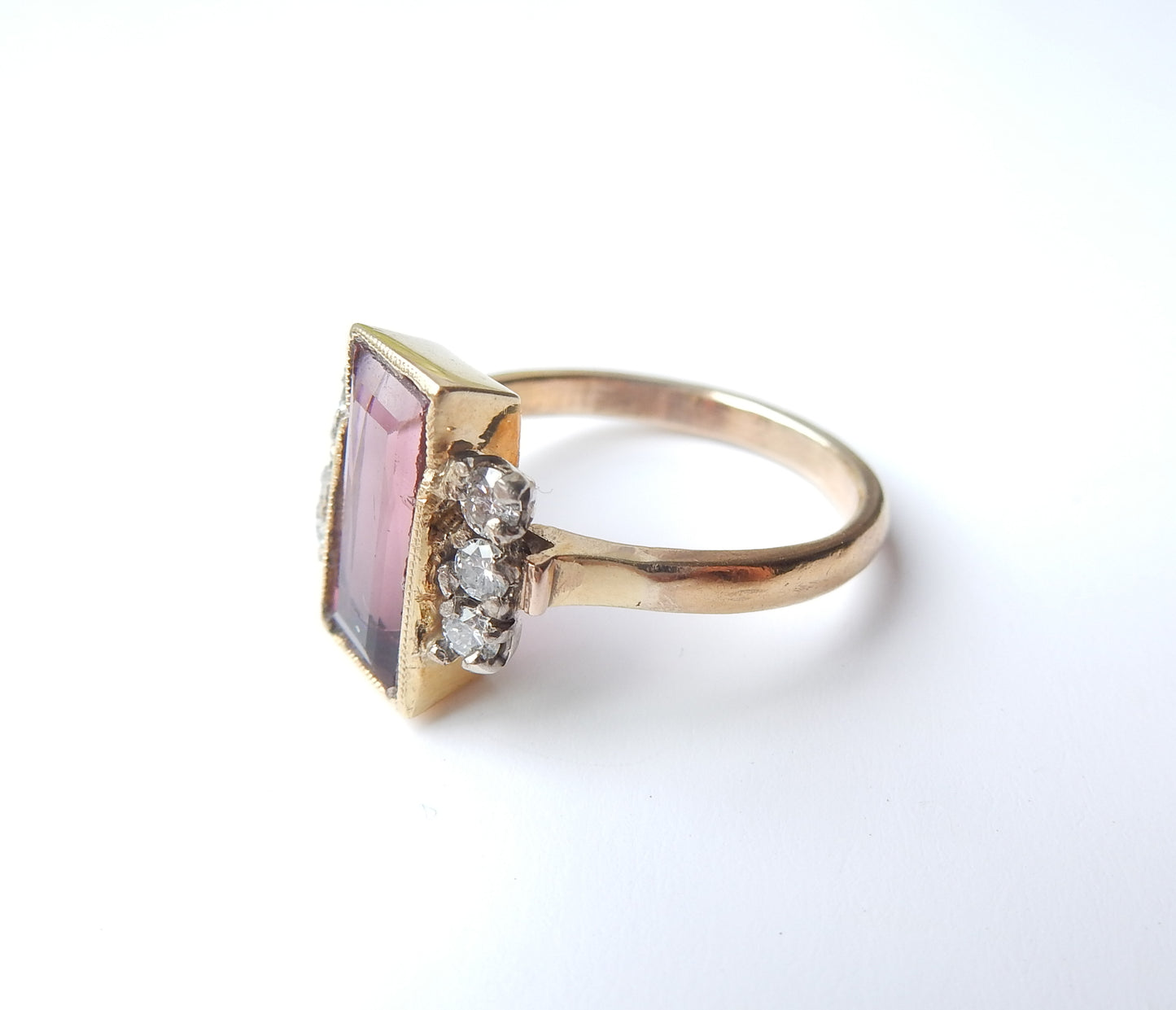 Antique 18ct Gold Pink Tourmaline & Diamond Ring