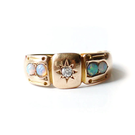 Reserved/ Layaway JH Victorian 15ct Gold Opal & Diamond Ring