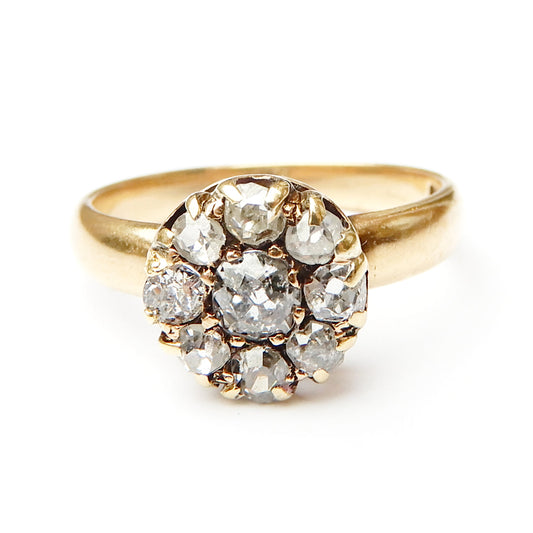 Victorian 18ct Gold Old Mine Cut Diamond Cluster Ring