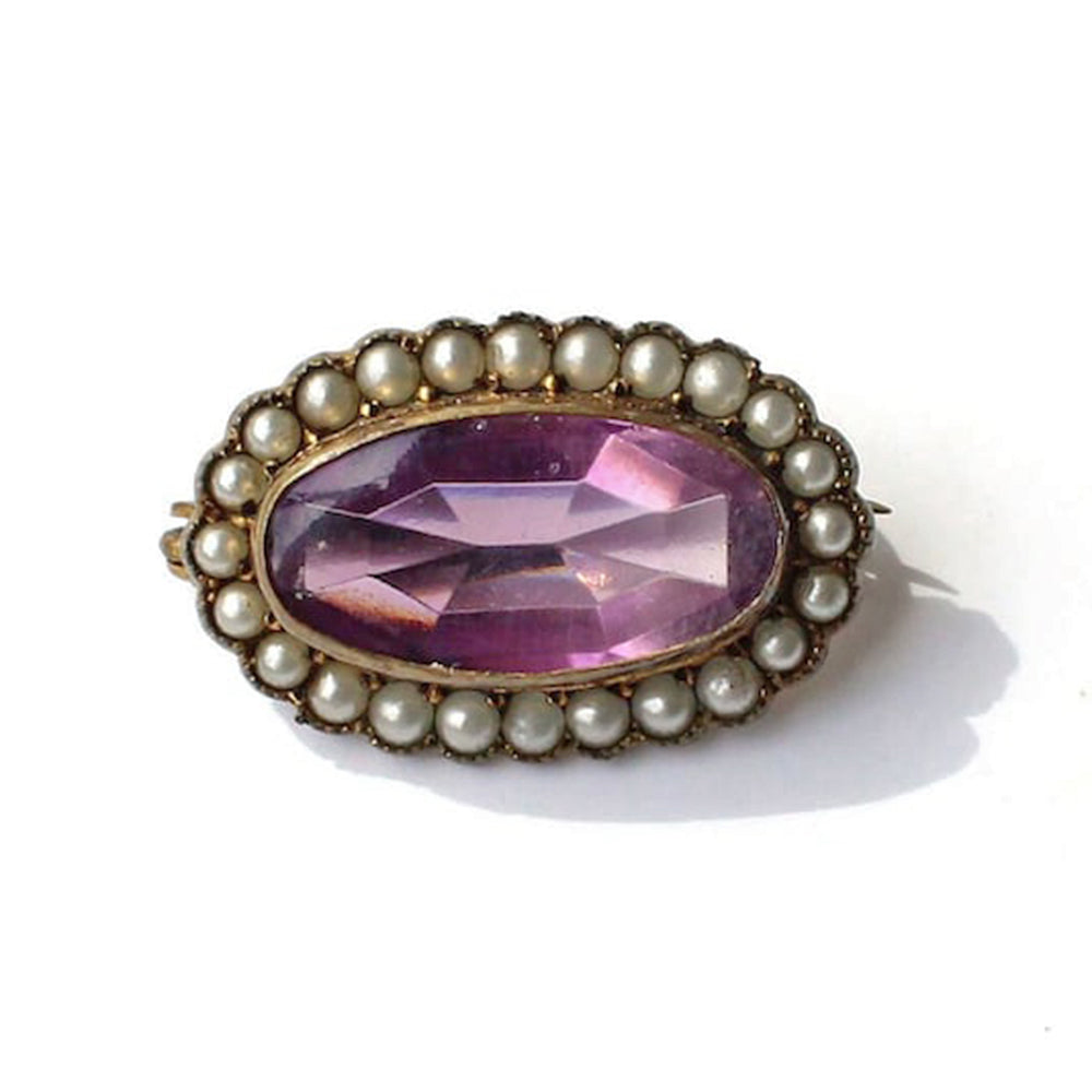 Victorian Amethyst & Seed Pearl Brooch