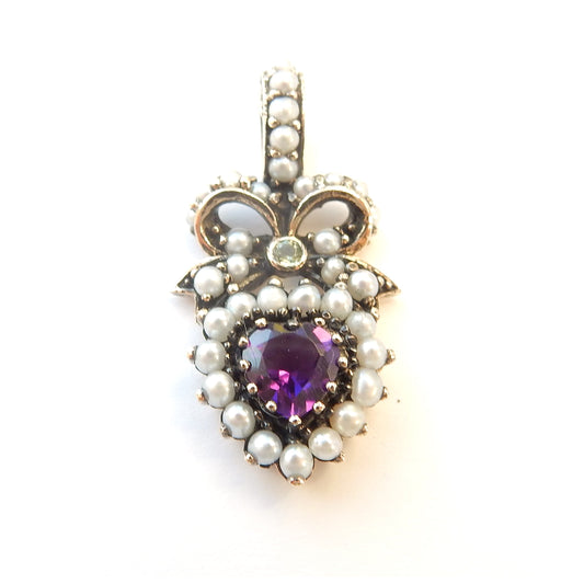 Victorian style 9ct Amethyst Pearl Peridot Sweetheart Pendant