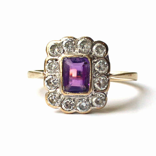 Vintage 9ct Gold Amethyst & Spinel Halo Ring