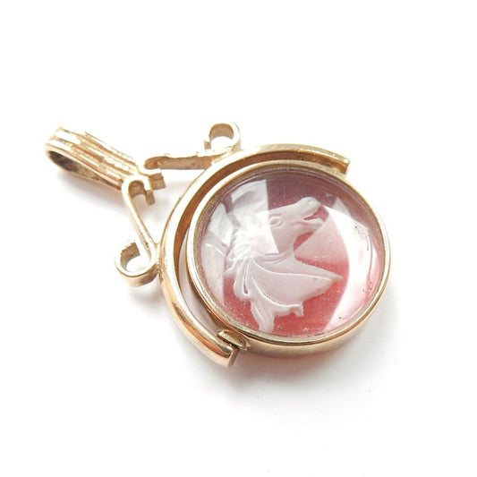 Vintage 9ct Gold Carnelian Horse Intaglio Pendant Fob