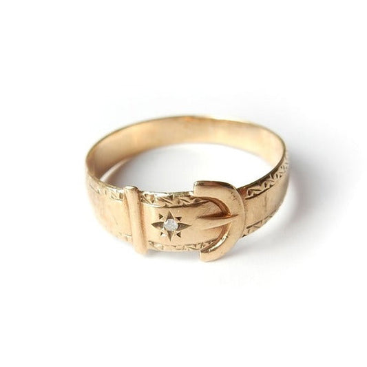 Vintage 9ct Gold Diamond Buckle Ring US Size 10 UK V