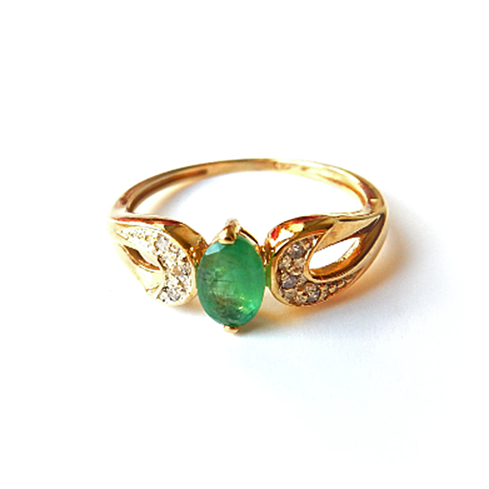 Vintage 9ct Gold Emerald & Diamond Ring US Size 6.5 UK O
