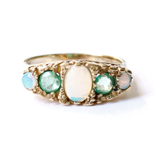 Vintage 9ct Gold Emerald & Opal Band