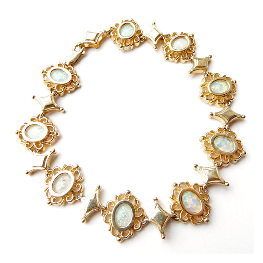 Vintage 9ct Gold Opal Fancy Link Bracelet