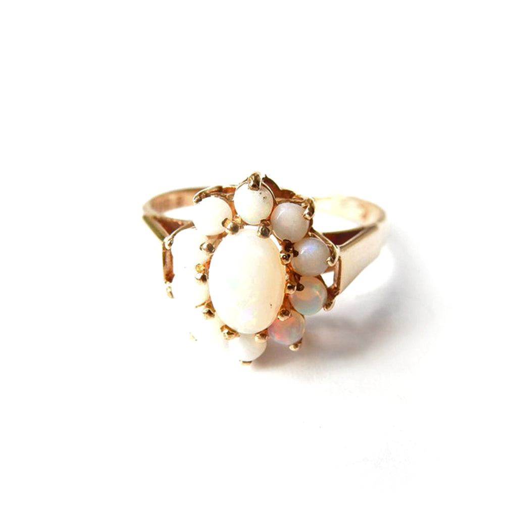Vintage 9ct Gold Opal Flower Ring US Size 5 3/4 UK M