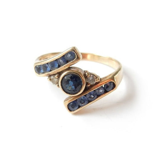 Vintage 9ct Gold Sapphire & Diamond Ring US Size 7.5 UK Q