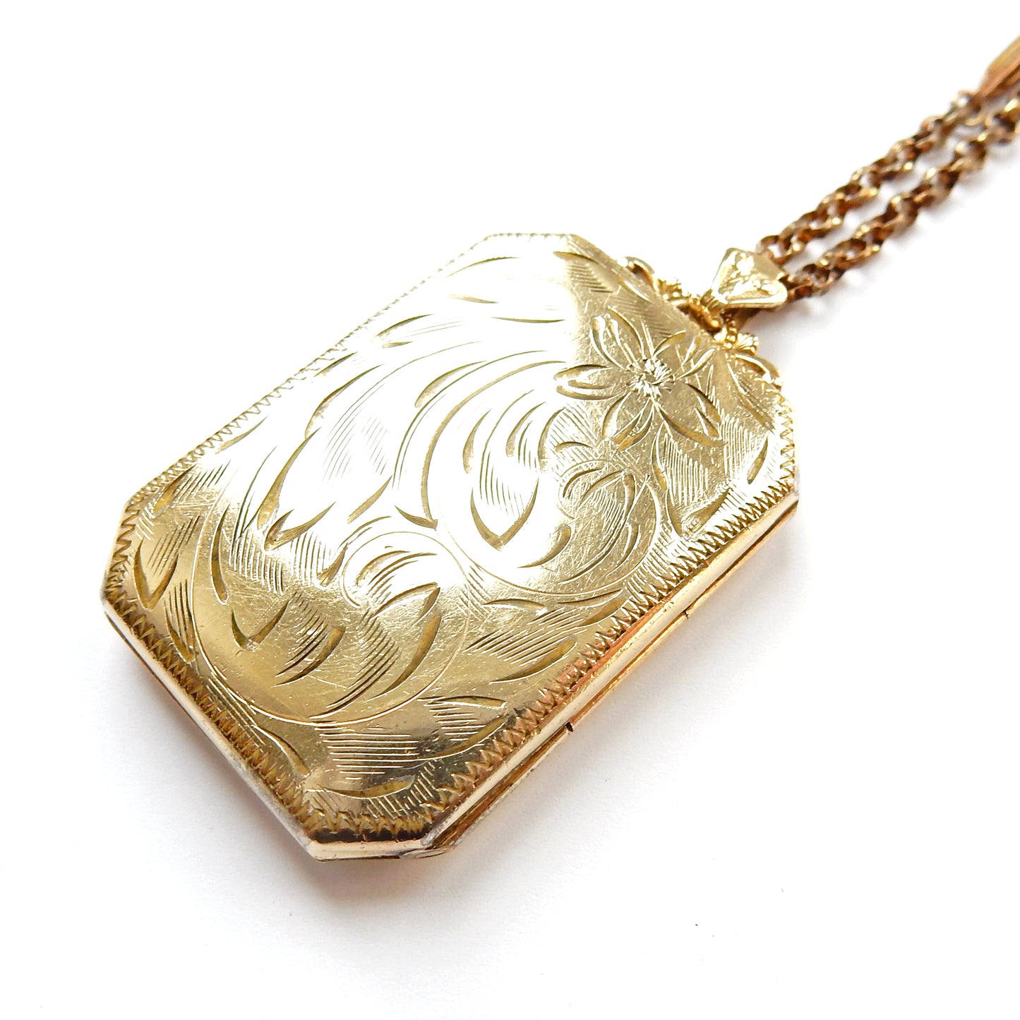 Vintage 9ct Rolled Gold Rectangle Locket with Vintage Belcher Chain