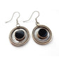 Vintage Sterling Silver Boho Onyx Disc Earrings