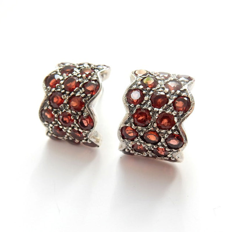 Vintage Sterling Silver Garnet Marcasite Earrings
