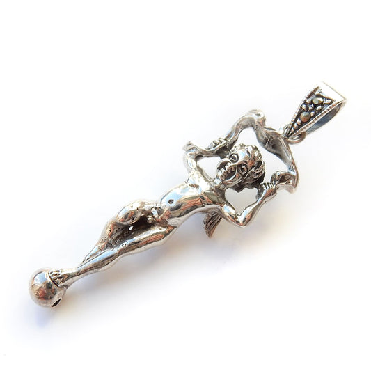Vintage Sterling Silver Marcasite Putti Cherub Pendant (10.3grams)
