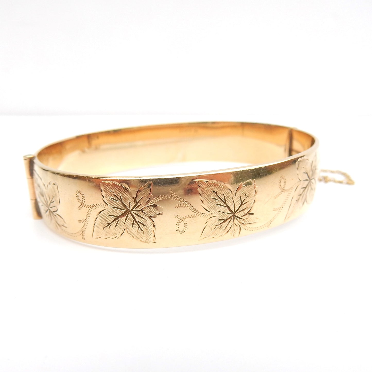 Antique 9ct Rolled Gold Engraved Ivy Leaf Bangle Bracelet