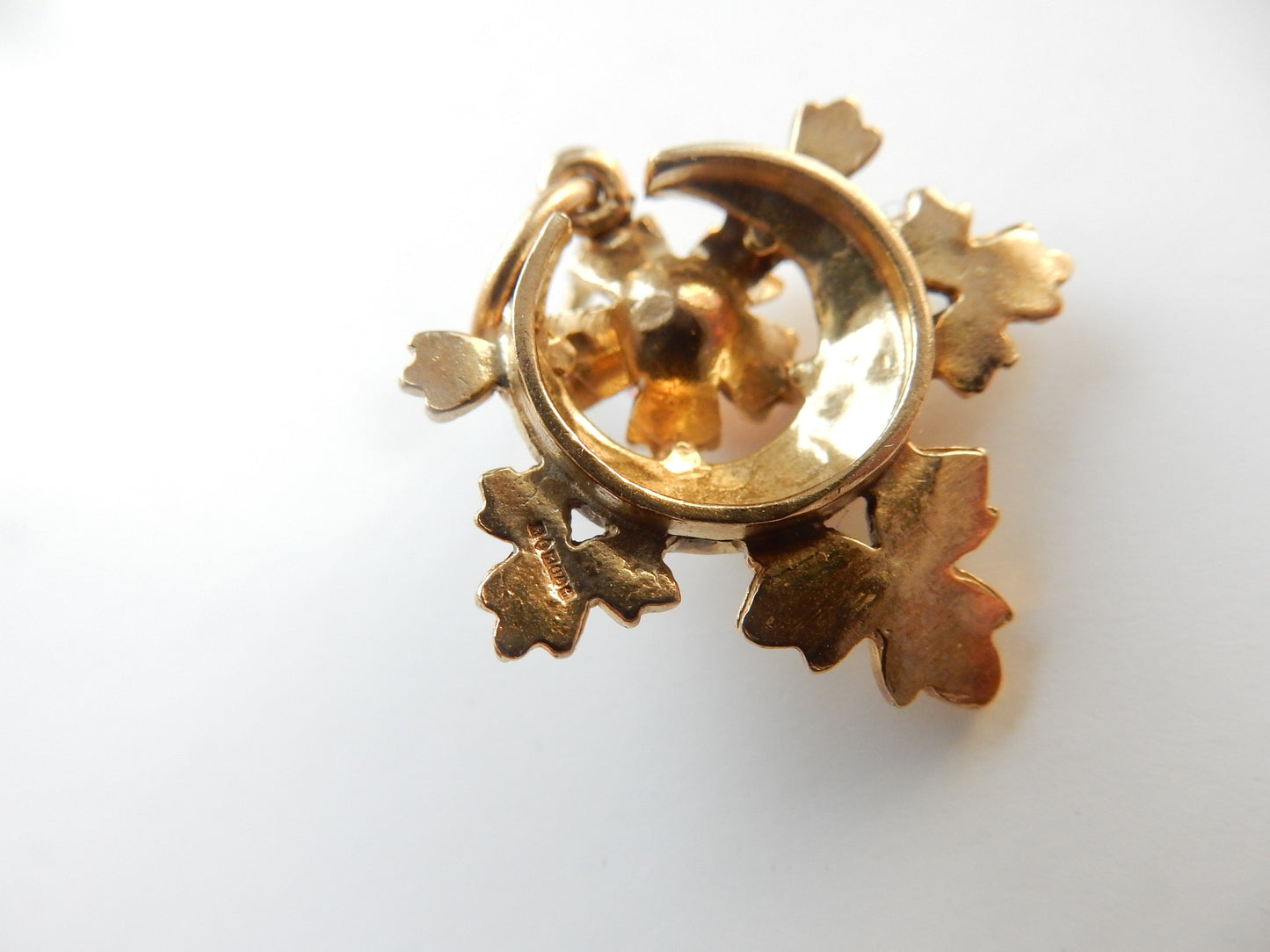 Antique 9ct Gold Opal Celestial Moon Pendant