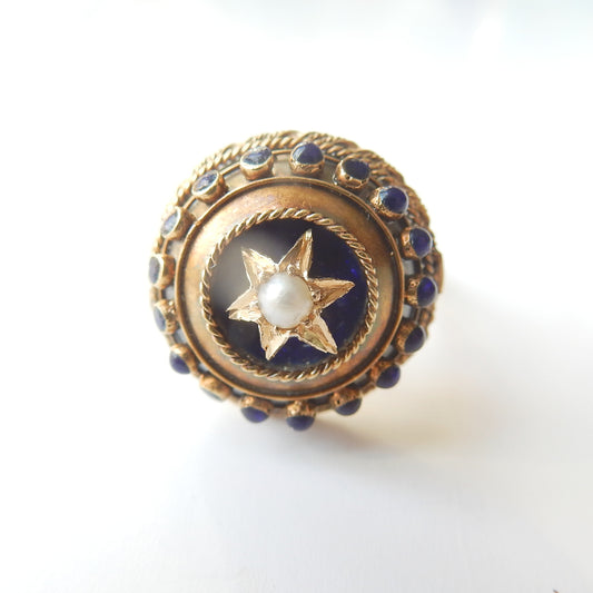 Victorian 14ct Gold Enamel & Seed Pearl Conversion Ring US Size 6.5 UK 0