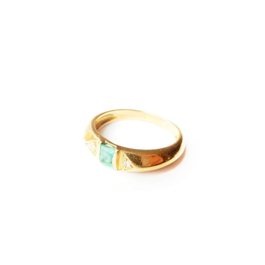 Vintage 9ct Gold Emerald & Diamond Band Ring US Size 5 UK K 1/2 May Birthstone