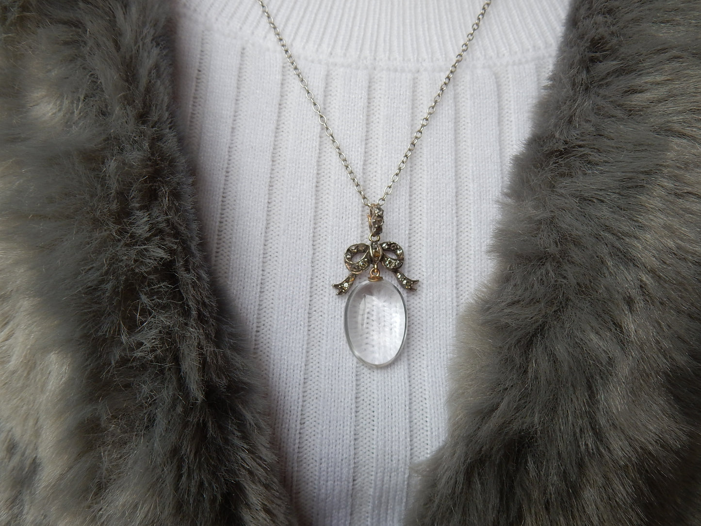 Victorian 18ct Gold & Silver Rock Crystal Diamond Necklace