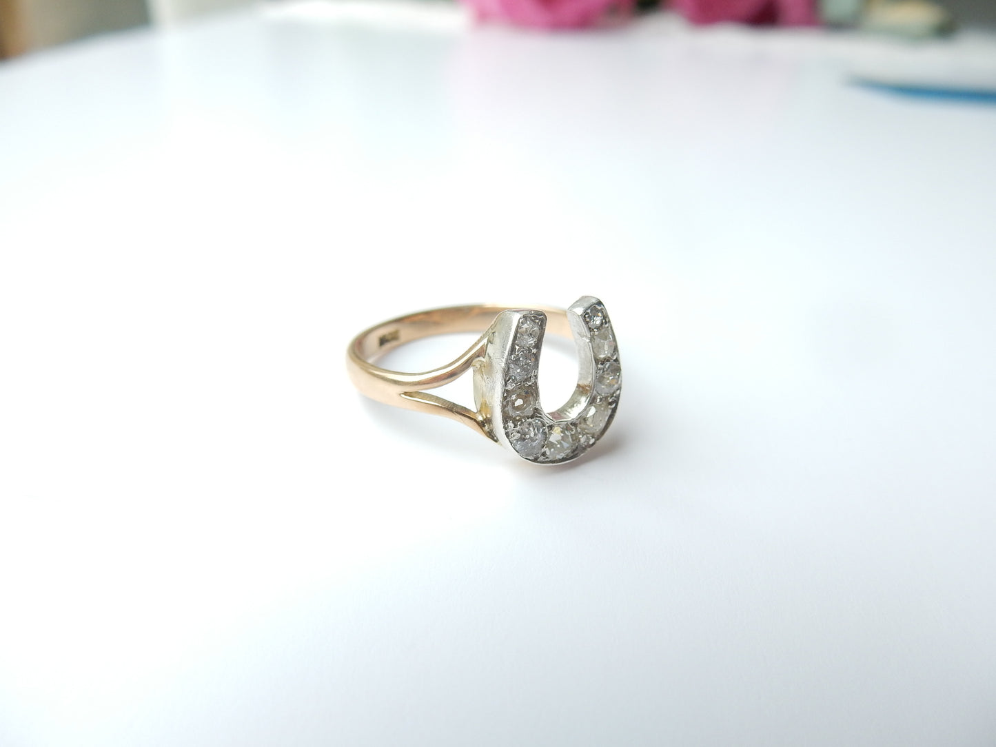 Antique 18ct Gold Old Cut Diamond Horseshoe Ring US Size 7 UK P
