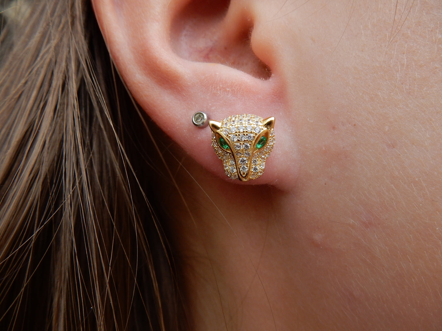 Sterling Silver Vermeil CZ Panther Wild Cat Earrings