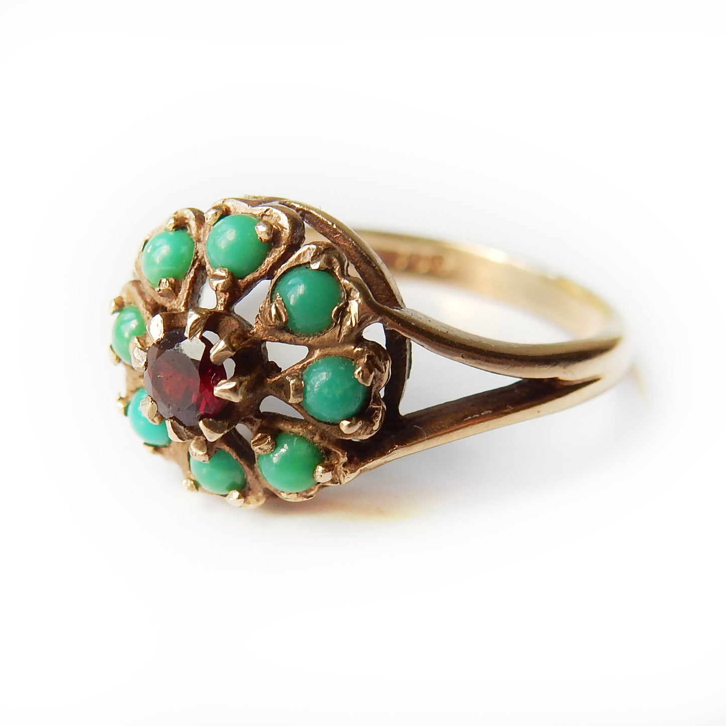 RESERVED For Juliette Antique 9ct Gold Turquoise & Garnet Ring US Size 6.5 UK O