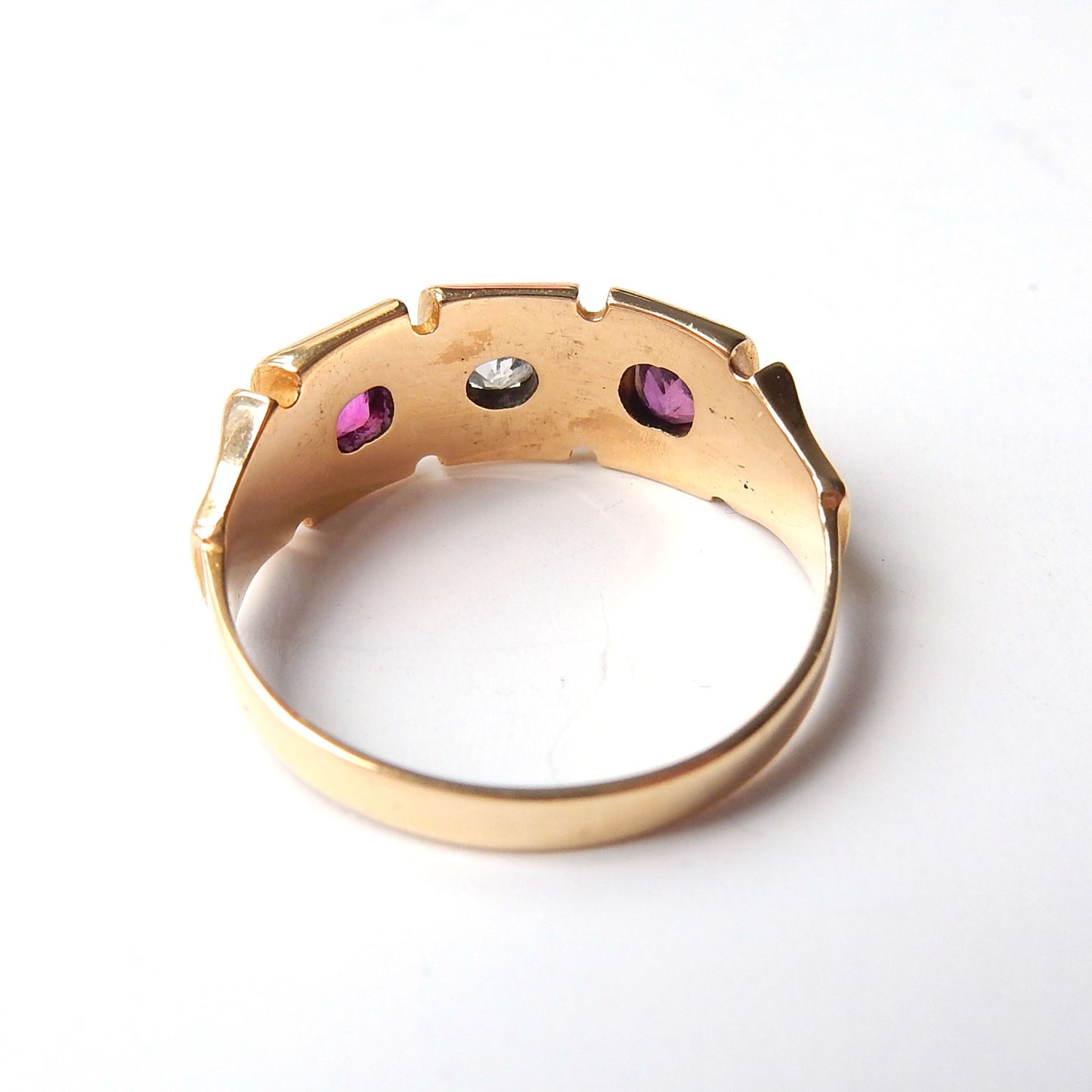 Victorian 18ct Gold Diamond & Ruby Ring US Size 4.5 UK K