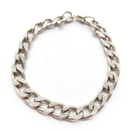 Chunky Vintage Solid Silver Curb Link Bracelet with Dog Clip