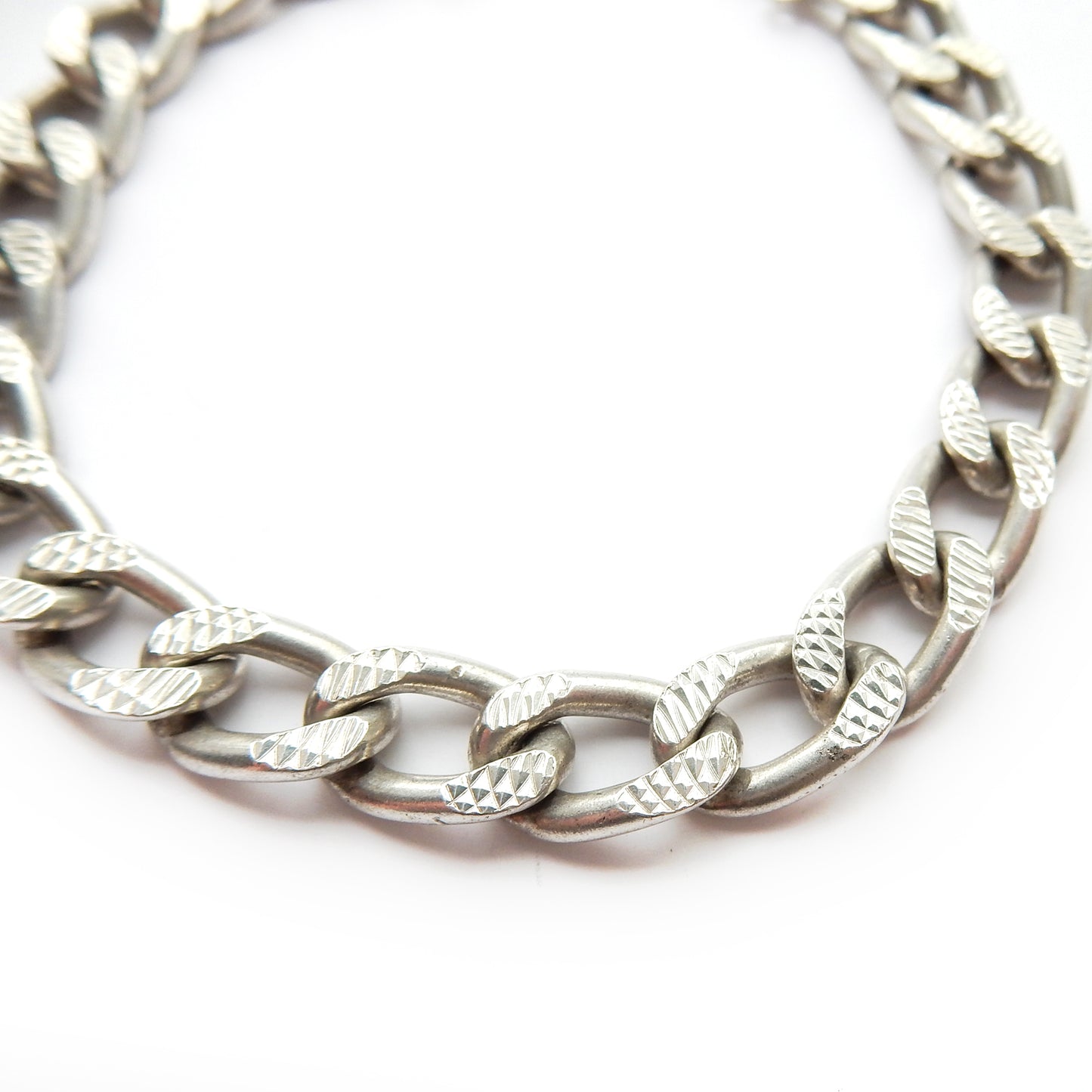 Chunky Vintage Solid Silver Curb Link Bracelet with Dog Clip