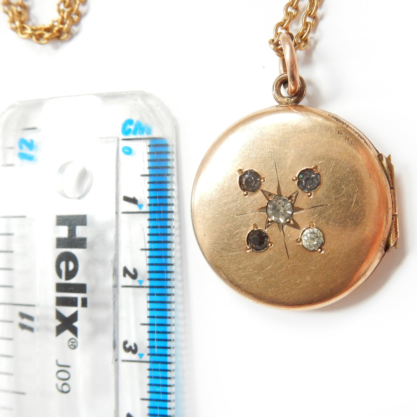 Antique Gold Filled Diamond Paste Starburst Locket Necklace