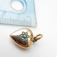Antique Rolled Gold Turquoise & Seed Pearl Puffy Heart Charm