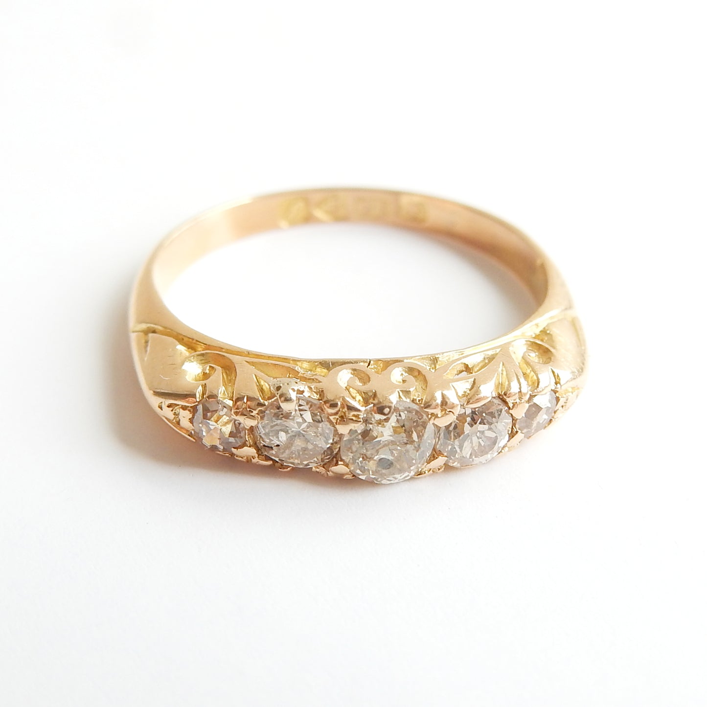 Antique Edwardian 18ct Gold Diamond Five Stone Ring US Size 4.5 UK K