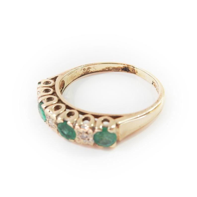 Antique 9k Gold Diamond Emerald Starburst Ring May Birthstone US Size 6 UK M 1/2