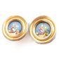 Vintage French Hand Painted Brass Clip on Earrings Signed