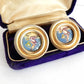 Vintage French Hand Painted Brass Clip on Earrings Signed
