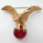 Vintage Retro Eagle Globe Sphere Talon Brooch Glass Cabochon
