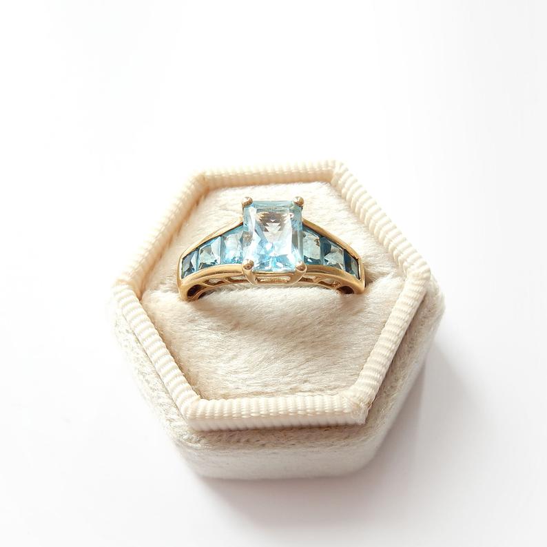 Vintage 9k Gold Blue Topaz Ring US Size 6 UK M 1/2