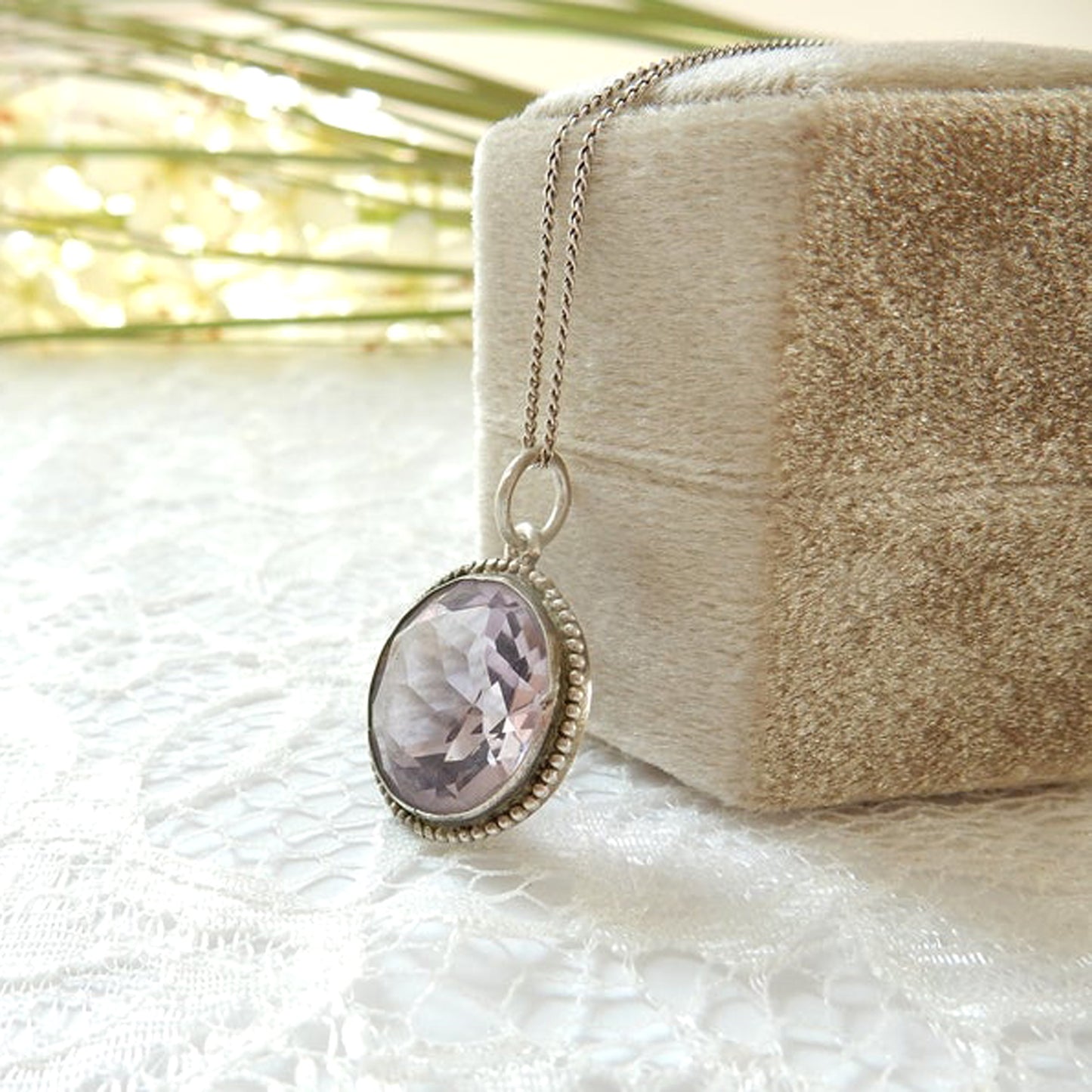 Antique Sterling Silver Amethyst Glass Pendant Necklace Brooch Conversion February Birthstone