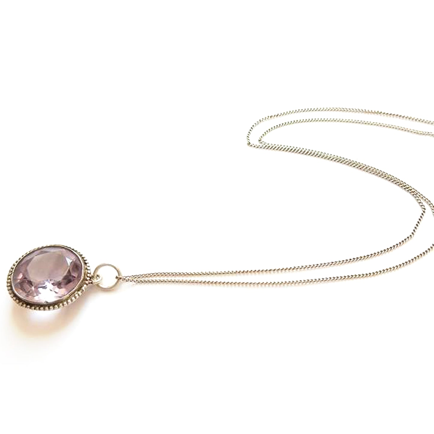 Antique Sterling Silver Amethyst Glass Pendant Necklace Brooch Conversion February Birthstone
