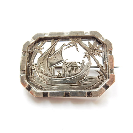 Antique Silver Aesthetic Period Sailing Boat Brooch
