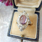 Victorian 18ct Gold Diamond Amethyst Cabochon Navette Ring US Size 7 UK P