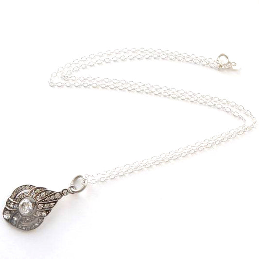 Antique Art Deco 800 Silver Diamond Paste Drop Necklace Conversion Jewelery