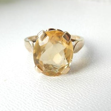 Vintage 9ct Gold Citrine Ring June Birthstone US Size 5.5 UK L 1/2