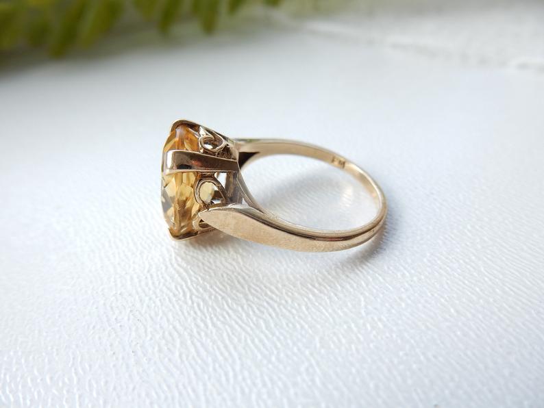 Vintage 9ct Gold Citrine Ring June Birthstone US Size 5.5 UK L 1/2