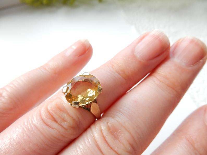 Vintage 9ct Gold Citrine Ring June Birthstone US Size 5.5 UK L 1/2