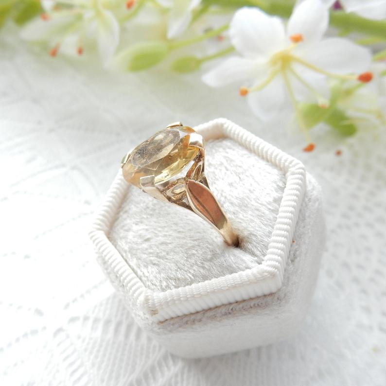 Vintage 9ct Gold Citrine Ring June Birthstone US Size 5.5 UK L 1/2