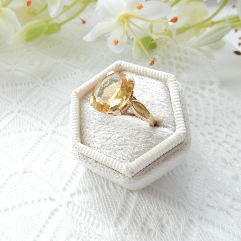 Vintage 9k Gold Citrine Ring 9 Carat Gold June Birthstone Yellow Gemstone Ring Size 5.5