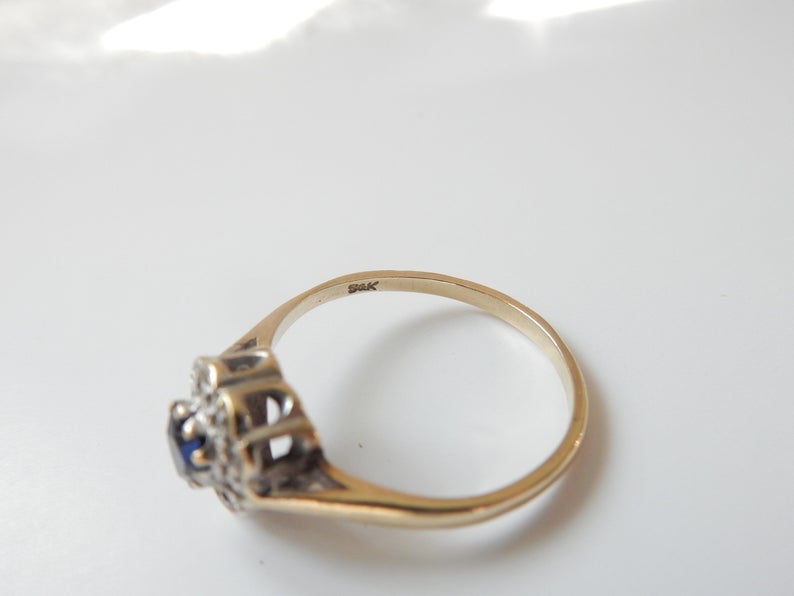 Vintage 9ct Gold Sapphire & Diamond Paste Heart Ring US Size 6.5 UK O